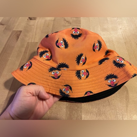 Ernie Bucket Hat Orange Black Reversible Unisex Sesame Street Cartoon Fisherman - Picture 7 of 14
